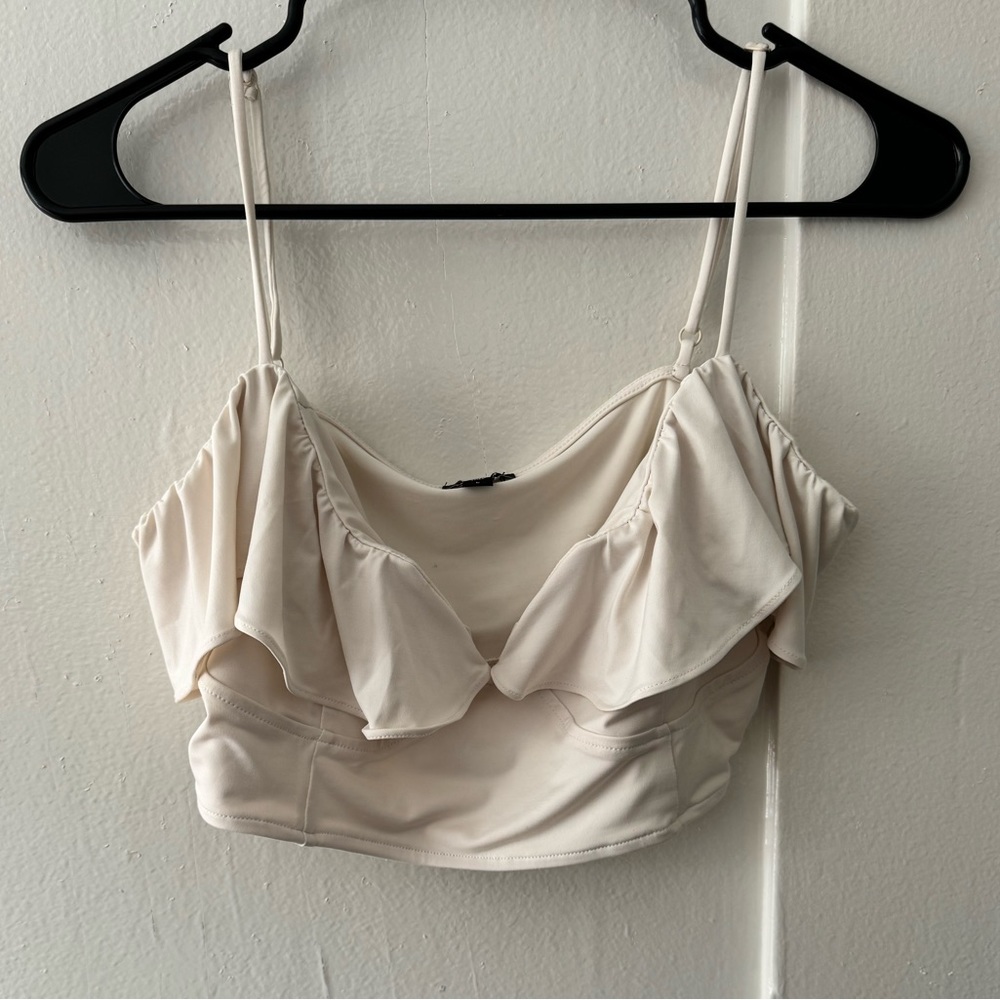 Cream Scalloped Crop Top